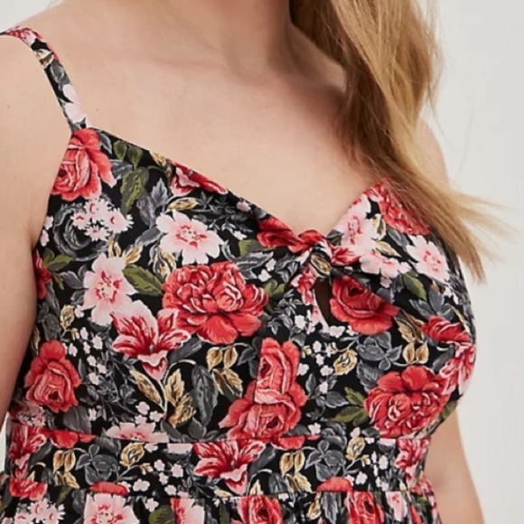 TORRID NWT TIE FRONT SKATER DRESS - POPLIN FLORAL BLACK - Picture 2 of 6